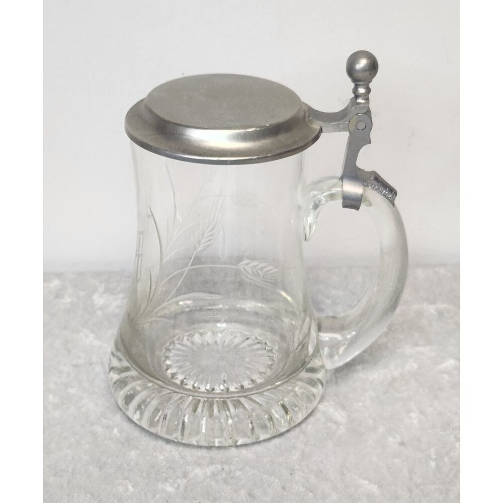 Vintage German Glass body w Hinged Pewter Lid Beer Stein